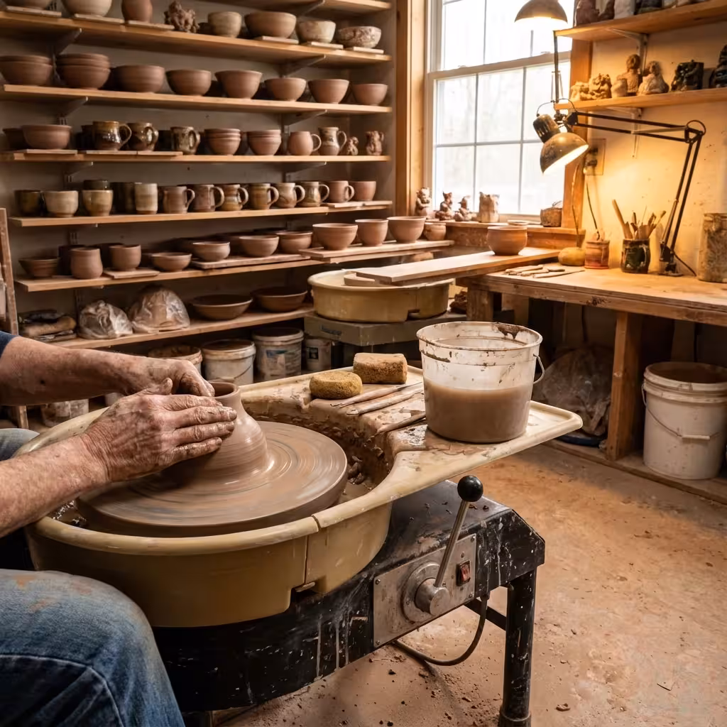 Pottery studio with ceramic works