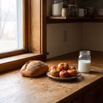 Community gathering on Victorian porch with neighbors sharing fresh heirloom tomatoes from Bill