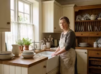 Victorian cottage interior with compost bin