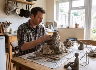 Tom sculpting in kitchen